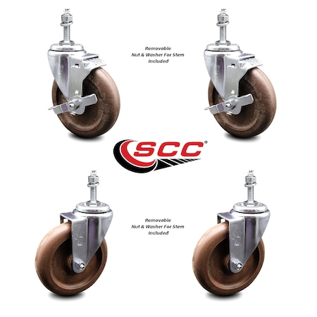 Service Caster 5 Inch High Temp Glass Filled Nylon 3/8 Inch Threaded Stem Caster Brakes, 2PK SCC-TS20S514-GFNSHT-381615-2-TLB-2